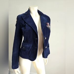 Silvian Heach Preppy Micro Velvet Navy Blue Club Blazer S